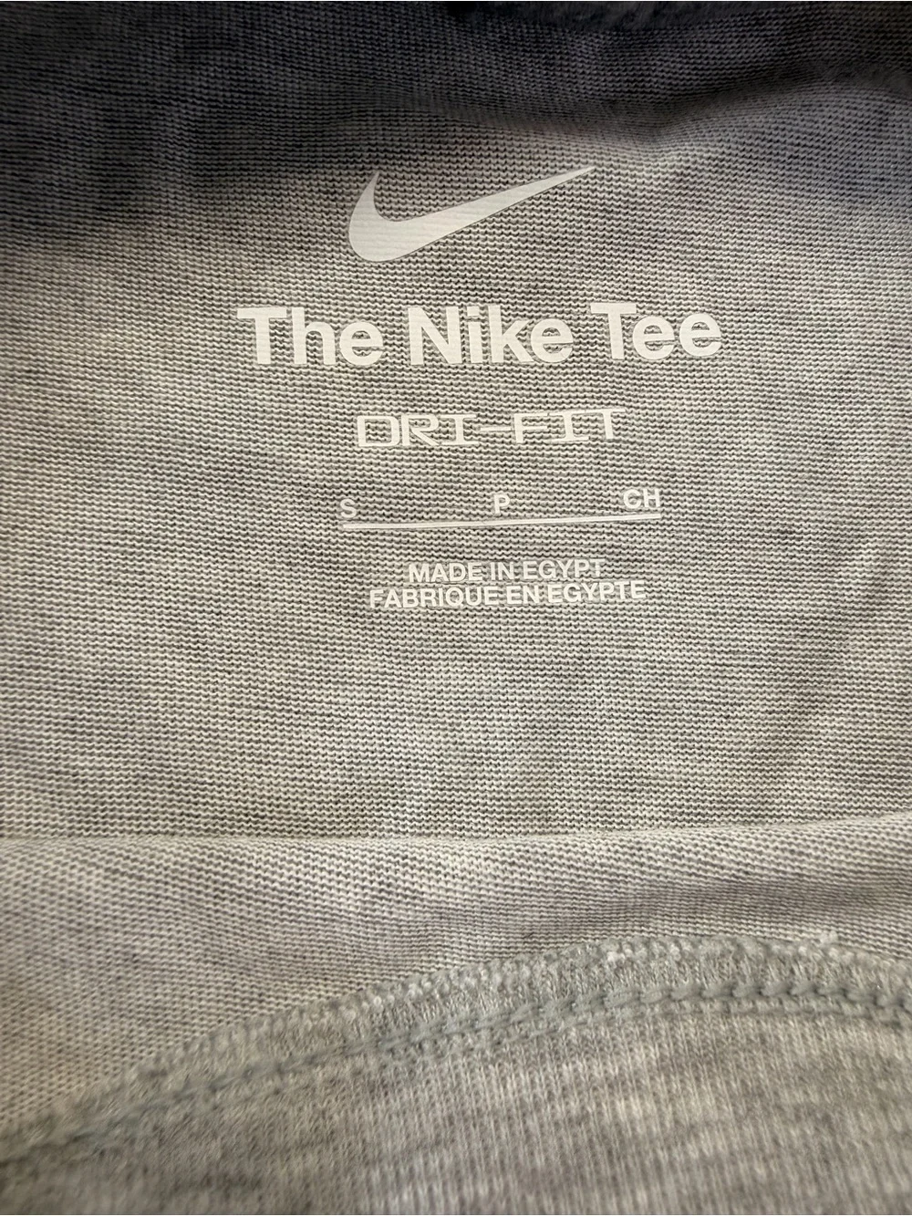 Nike Men’s Light Gray Short-Sleeve Tee with Blue Swoosh Small